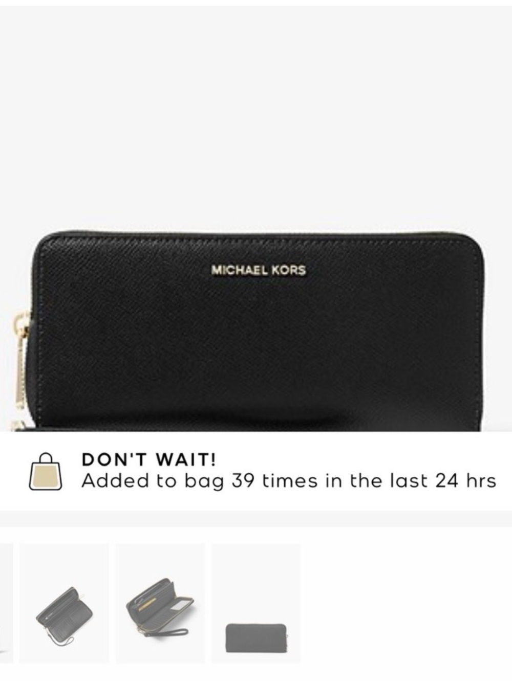 Michael Kors Black Leather Zip Wallet with Gold Logo